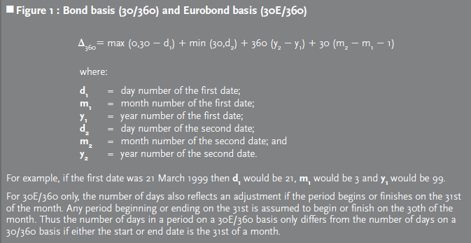 Bond basis (30/360) and Eurobond basis (30E/360)